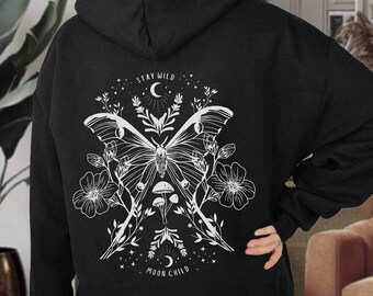 Stay Wild Moon Child Celestial Hoodie Moon Child Shirt Moth Shirt Luna Moth Lunar Moth Luna Moth Shirt Celestial Sweatshirt Witchy Hoodie