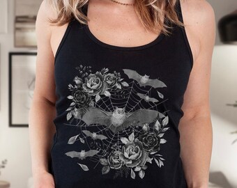Witchy Tank Top Bat Shirt Gothic Top Witchy Clothes Cute Bat Cottagecore Tank Top Dark Cottagecore Dark Academia Shirt Vampire Aesthetic