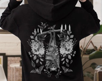 Bella Canvas Zip Up Bat Hoodie Bat Sweatshirt Vampire Bat Witchy Hoodie Goblincore Shirt Bat Sweater Witchy Clothes Whimsigothic