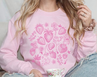 Strawberry Crewneck Floral Sweatshirt Strawberry Shirt CottageCore Shirt Strawberry Top Cottagecore Fashion Light Academia Fruit Shirt