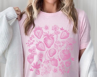 Camisa de fresa Cuello redondo de fresa Ropa de fresa Top de fresa Camiseta de fresa Camiseta Fut Camisa coqueta Ropa cottagecore