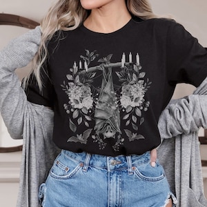 Bat Shirt Vampire Bat Dark Academia Shirt Cute Bat Goblincore Shirt Vampire Shirt Alt Clothes Witchy Stuff Witchy Clothes Dark Cottagecore