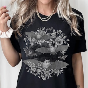 Bat Shirt Whimsigothic Dark Academia Shirt Cute Bat Goblincore Shirt Vampire Shirt Alt Clothes Witchy Stuff Witchy Clothes Dark Cottagecore