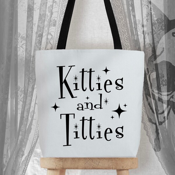 Carlations Collaboration Kitties and Titties White/Black Tote Bag