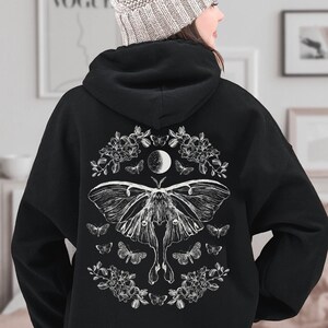 Luna Moth Goblincore Hoodie Cottagecore Hoodie Goblincore Clothing Moth Hoodie Witchy Hoodie Celestial Hoodie Gothic Hoodie Floral Hoodie