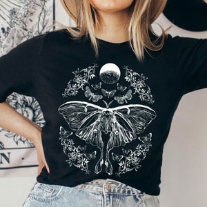 Luna Moth T Shirt Celestial Moth Insect Shirt Moth Print Cottagecore Shirt Gothic Moth Shirt Light Academia Dark Cottagecore Indie T Shirt