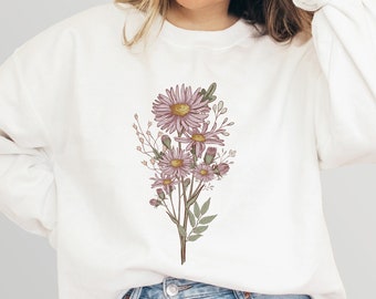 September Birth Flower Aster Birth Month Flower Birth Flower Shirt Birth Flower Gift Cottagecore Sweater Wildflower Shirt Naturecore