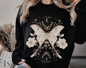 Stay Wild Moon Child Celestial Sweater Moon Child Shirt Moth Shirt Luna Moth Lunar Moth Luna Moth Shirt Celestial Sweatshirt Moon Sweatshirt