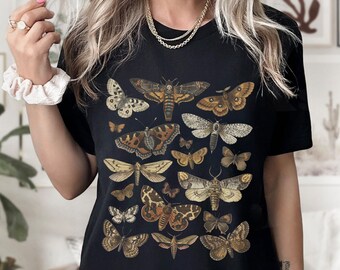 Moth T Shirt Insect Shirt Moth Print Cottagecore Shirt Gothic Moth Shirt Deaths Head Moth Environment Shirt Light Academia Dark Cottagecore
