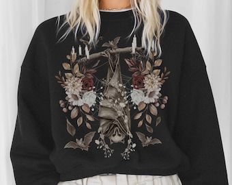 Whimsigothic Bat Sweatshirt Bat Shirt Witchy Hoodie Goblincore Shirt Romantic Goth Bat Sweater Witchy Stuff Witchy Clothes Dark Cottagecore