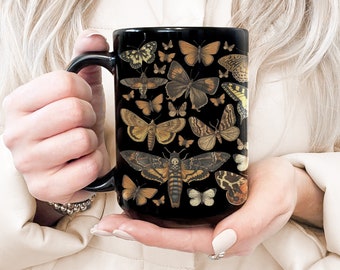 Moth Mug Cottagecore Mug Cottagecore Mugs Dark Cottagecore Forest Mug Woodland Mug Witchy Mug Garden Mug Death Moth Deaths Head Moth 15oz