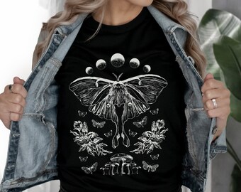 Luna Moth Goblincore Shirt Celestial Moth T Shirt Witchy Clothing Grunge Fairycore Gothic Moth Shirt Goblincore Clothing Dark Cottagecore