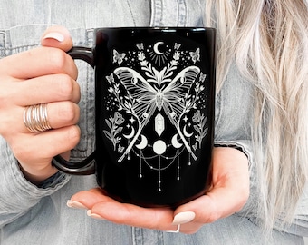 Luna Moth Moon Mug Stay Wild Moon Child Moth Mug Cottagecore Mug Cottagecore Mugs Forest Mug Woodland Mug Witchy Mug Mushroom Mug Moth Art