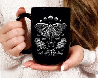 Moth Mug Cottagecore Mug Cottagecore Mugs Dark Cottagecore Forest Mug Woodland Mug Witchy Mug Mushroom Mug Luna Moth Moon Mug Witchy Things