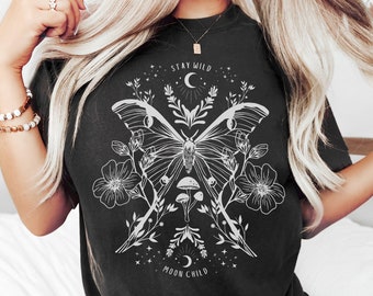 Stay Wild Moon Child Moon Child Comfort Color Shirt Moth Shirt Luna Moth Lunar Moth Luna Moth Shirt Fairy Shirt Witchy Clothes Witch Clothes