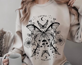 Stay Wild Moon Child Celestial Sweater Moon Child Shirt Moth Shirt Luna Moth Lunar Moth Luna Moth Shirt Celestial Sweatshirt Moon Sweatshirt