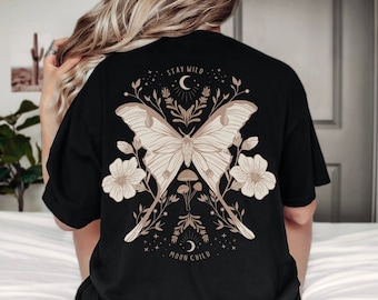 Stay Wild Moon Child Moon Child Comfort Color Shirt Moth Shirt Luna Moth Lunar Moth Luna Moth Shirt Fairy Shirt Witchy Clothes Witch Clothes