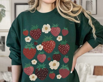 Strawberry Shirt CottageCore Shirt Strawberry Top Strawberry Crewneck Cottagecore Fashion Light Academia Fruit Shirt Cottagecore Clothes