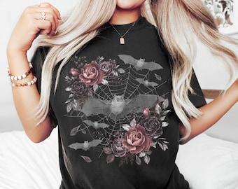 Camisa de morcego confortável Camisa de cor de morcego vampiro Camisa escura da academia Camisa fofa de morcego Goblincore Coisas de bruxa Roupas alternativas de bruxa Cottagecore escuro