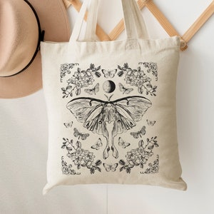 Whimsigothic Moth Tote Bag Luna Moth Celestial Moth Butterfly Tote Bag Witchy Tote Bag Cottagecore Tote Bag Moon Tote Bag Artsy Tote Bag