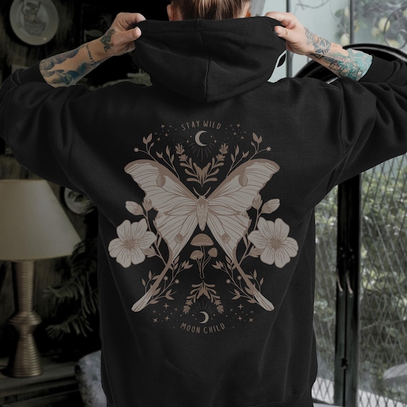 Stay Wild Moon Child Celestial Hoodie Moon Child Shirt Moth Shirt Lunar Moth Luna Moth Shirt Celestial Sweatshirt Celestial Sweater