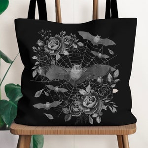 Bat Bag Goth Tote Bag Bat Purse Pastel Goth Bag Library Bag Dark Academia Bag Mall Goth Tote Bag Cute Bat Artsy Tote Bag Dark Cottagecore