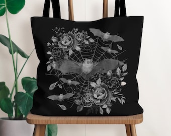 Bat Bag Goth Tote Bag Bat Purse Pastel Goth Bag Library Bag Dark Academia Bag Mall Goth Tote Bag Cute Bat Artsy Tote Bag Dark Cottagecore