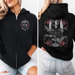Zip Up Hoodie Bat Sweatshirt Witch Hoodie Spooky Hoodie Edgy Hoodie Witchy Hoodie Goth Hoodie Whimsigothic Romantic Goth Alt Hoodie