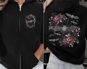 Zip Up Hoodie Bat Sweatshirt Witch Hoodie Spooky Hoodie Edgy Hoodie Witchy Hoodie Goth Hoodie Whimsigothic Romantic Goth Alt Hoodie