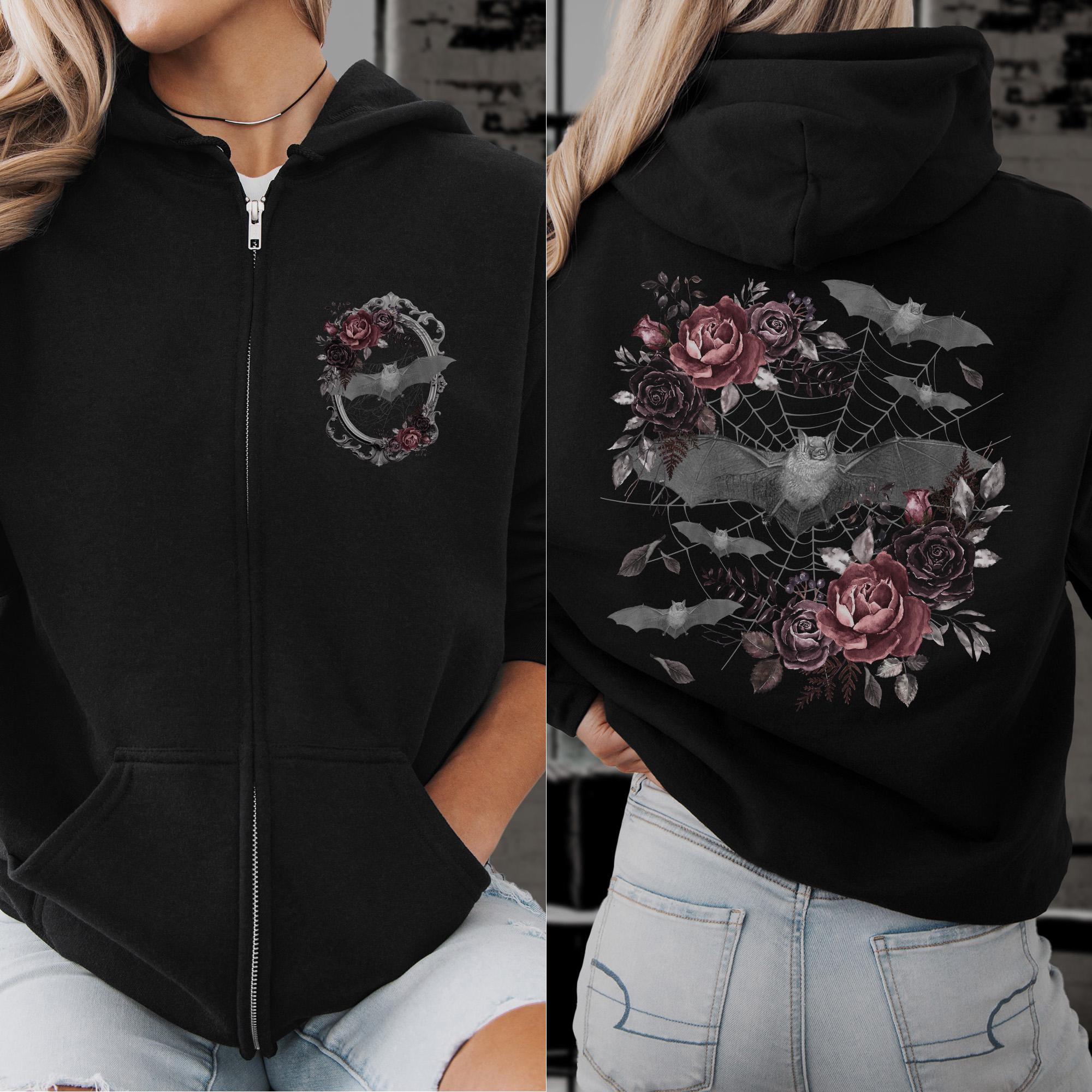Zip up Hoodie Bat Sweatshirt Witch Hoodie Spooky Hoodie Edgy