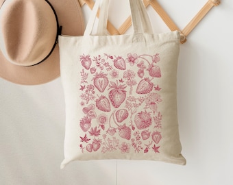Strawberry Bag Aesthetic Tote Bag Cottagecore Bag Trendy Tote Bag Strawberry Print Tote Bag Aesthetic Farmers Market Bag Fruit Bag