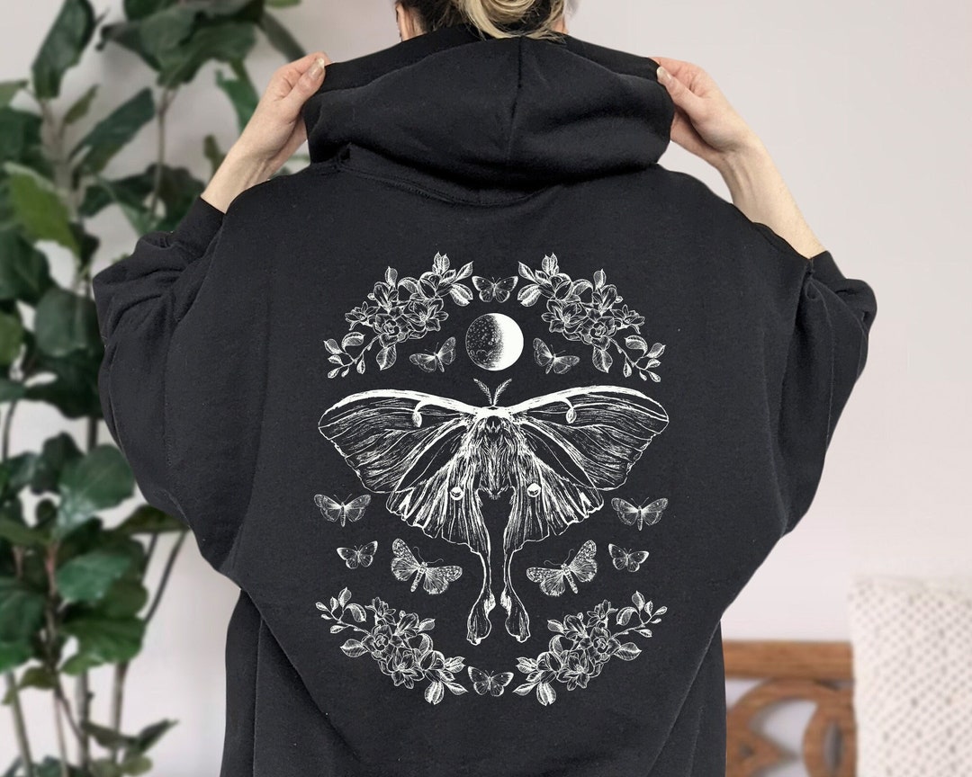 Zip up Hoodie Luna Moth Hoodie Goblincore Hoodie Cottagecore Hoodie ...