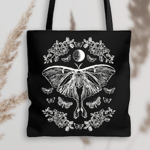 Luna Moth Aesthetic Tote Bag Celestial Moth Dark Cottagecore Trendy Tote Bag Tote Bag Aesthetic Cottagecore Bag Moon Tote Bag Nature Tote