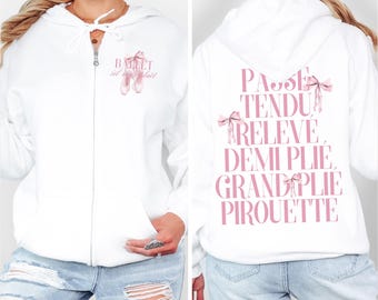 Zip Up Hoodie Ballet Sweatshirt Coquette Top Soft Girl Aesthetic Clothes Hyper Feminine Coquette Clothes Balletcore Coquette Sweatshirt