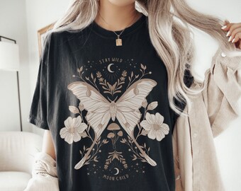 Stay Wild Moon Child Moon Child Comfort Color Shirt Moth Shirt Luna Moth Lunar Moth Luna Moth Shirt Fairy Shirt Witchy Clothes Witch Clothes