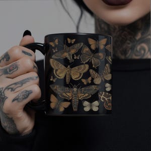 Moth Mug Cottagecore Mug Cottagecore Mugs Dark Cottagecore Forest Mug Woodland Mug Witchy Mug Garden Mug Death Moth Deaths Head Moth 11 oz. image 1