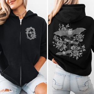 Zip Up Hoodie Bat Sweatshirt Witch Hoodie Spooky Hoodie Edgy Hoodie Witchy Hoodie Goth Hoodie Whimsigothic Romantic Goth Alt Hoodie