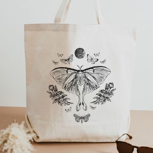 Luna Moth Aesthetic Tote Bag Celestial Moth Dark Cottagecore Tote Bag Aesthetic Cottagecore Bag Moon Tote Bag Nature Tote Bag Library Bag