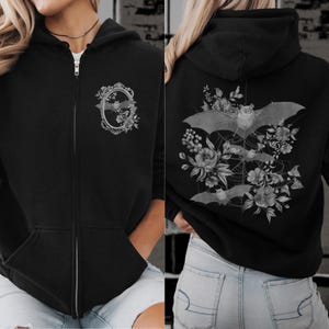 Zip Up Hoodie Bat Sweatshirt Witch Hoodie Spooky Hoodie Edgy Hoodie Witchy Hoodie Goth Hoodie Whimsigothic Romantic Goth Alt Hoodie