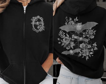 Zip Up Hoodie Bat Sweatshirt Witch Hoodie Spooky Hoodie Edgy Hoodie Witchy Hoodie Goth Hoodie Whimsigothic Romantic Goth Alt Hoodie