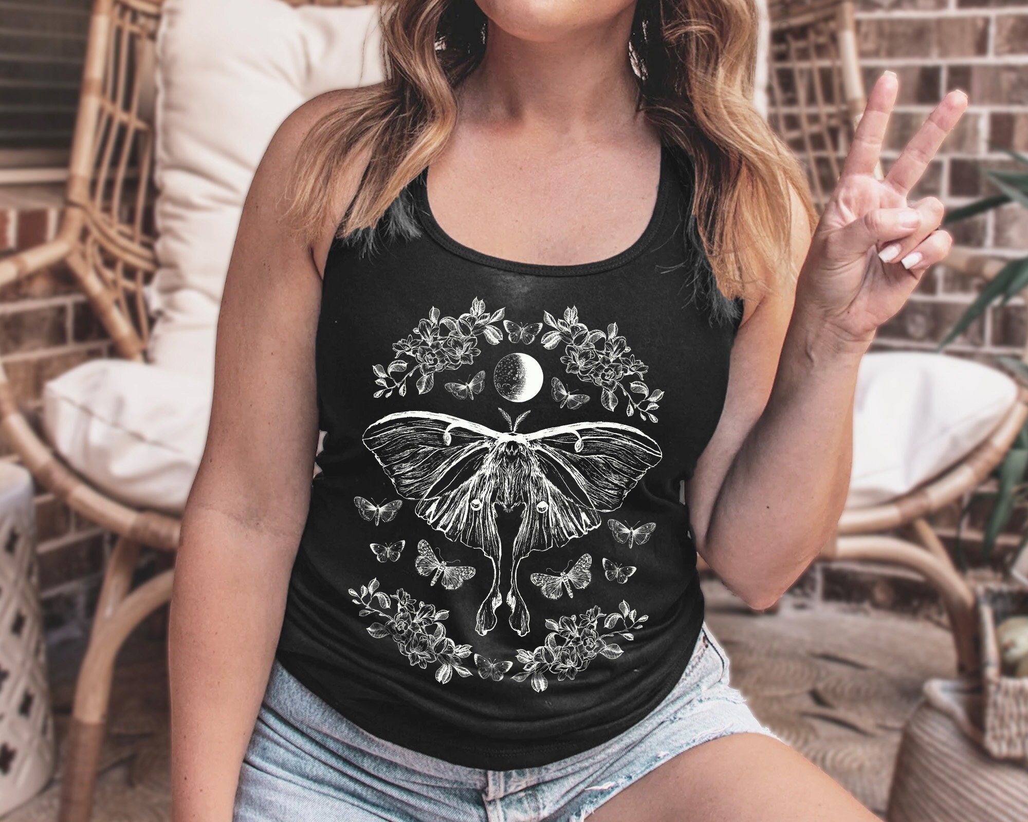 Luna Moth Butterfly Top Lunar Moth Goth Tank Top Moth Tank Celestial Moth Dark Cottagecore Insect Shirt Light Academia Cottagecore Shirt