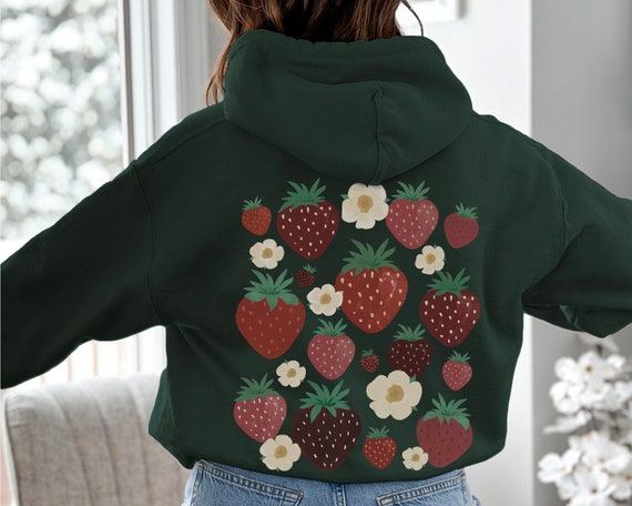 Strawberry Hoodie Strawberry Sweater Strawberry Shirt Cottagecore Hoodie Strawberry Clothes Fruit Shirt Floral Hoodie Cottagecore Clothes