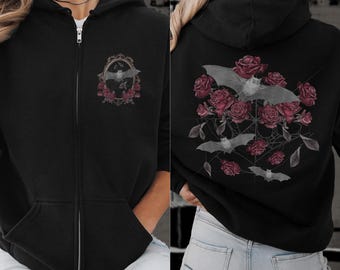 Zip up Hoodie Bat Sweatshirt Witch Hoodie Spooky Hoodie Edgy