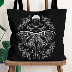 Luna Moth Aesthetic Tote Bag Celestial Moth Dark Cottagecore Trendy Tote Bag Tote Bag Aesthetic Cottagecore Bag Moon Tote Bag Nature Tote