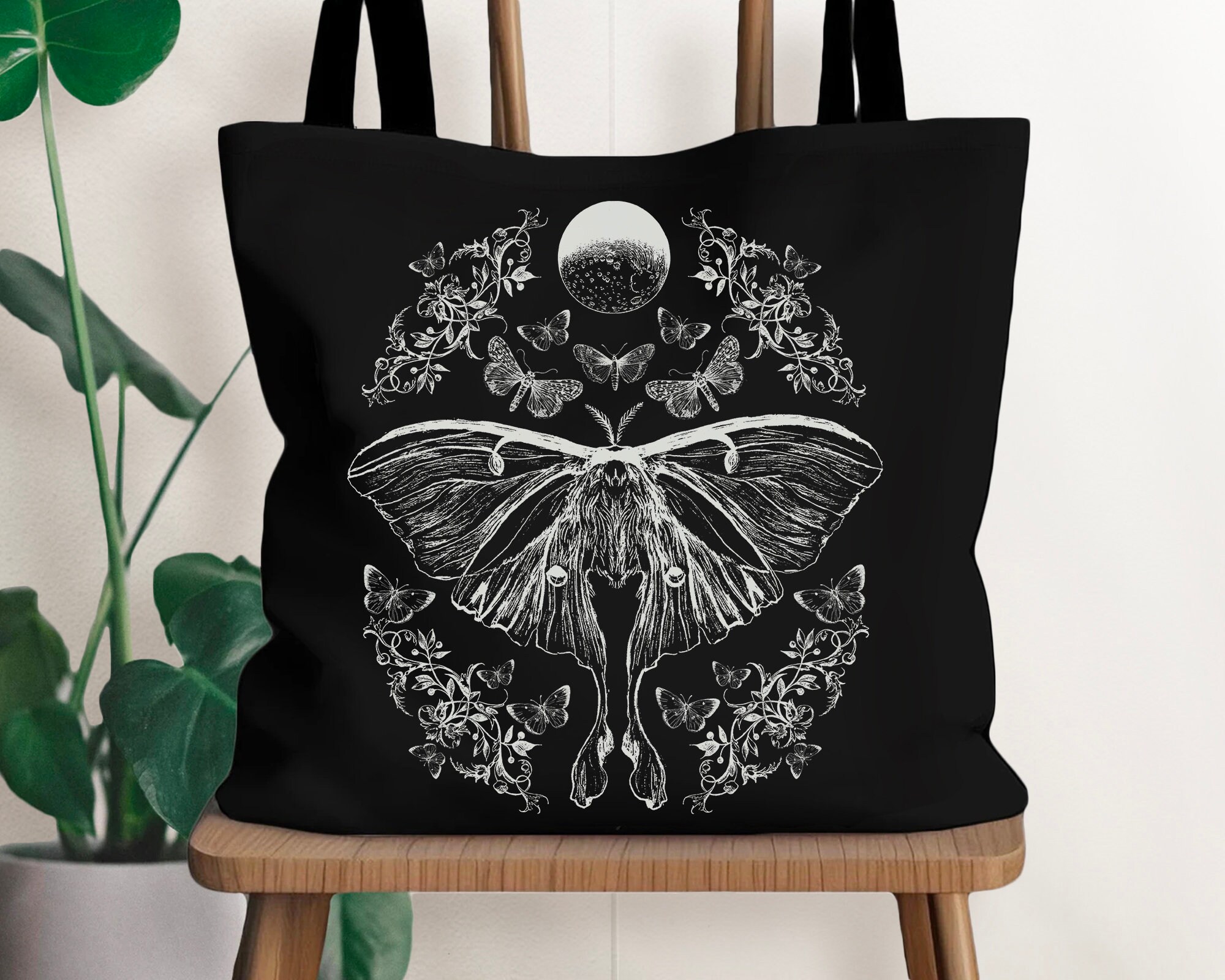 Luna Moth Aesthetic Tote Bag Celestial Moth Dark Cottagecore Trendy Tote Bag Tote Bag Aesthetic Cottagecore Bag Moon Tote Bag Nature Tote