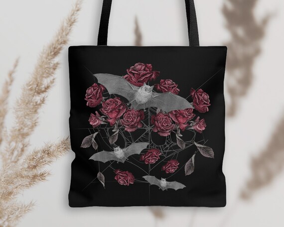 Bat Bag Goth Tote Bag Bat Purse Pastel Goth Bag Library Bag Dark Academia Bag Mall Goth Tote Bag Cute Bat Artsy Tote Bag Dark Cottagecore