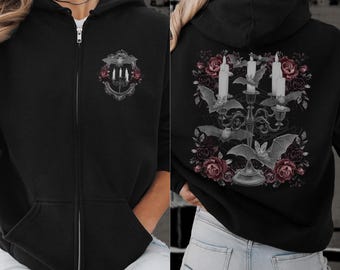 Zip Up Hoodie Bat Sweatshirt Witch Hoodie Spooky Hoodie Edgy Hoodie Witchy Hoodie Goth Hoodie Whimsigothic Romantic Goth Alt Hoodie
