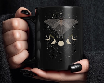 Moth Mug Cottagecore Mug Cottagecore Mugs Dark Cottagecore Forest Mug Woodland Mug Witchy Mug Garden Mug Luna Moth Celestial Moth