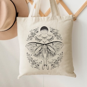 Luna Moth Aesthetic Tote Bag Celestial Moth Dark Cottagecore Trendy Tote Bag Tote Bag Aesthetic Cottagecore Bag Moon Tote Bag Nature Tote