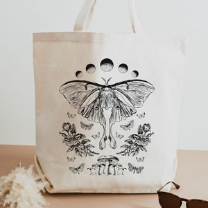 Luna Moth Aesthetic Tote Bag Celestial Moth Dark Cottagecore Trendy Tote Bag Tote Bag Aesthetic Cottagecore Bag Moon Tote Bag Nature Tote